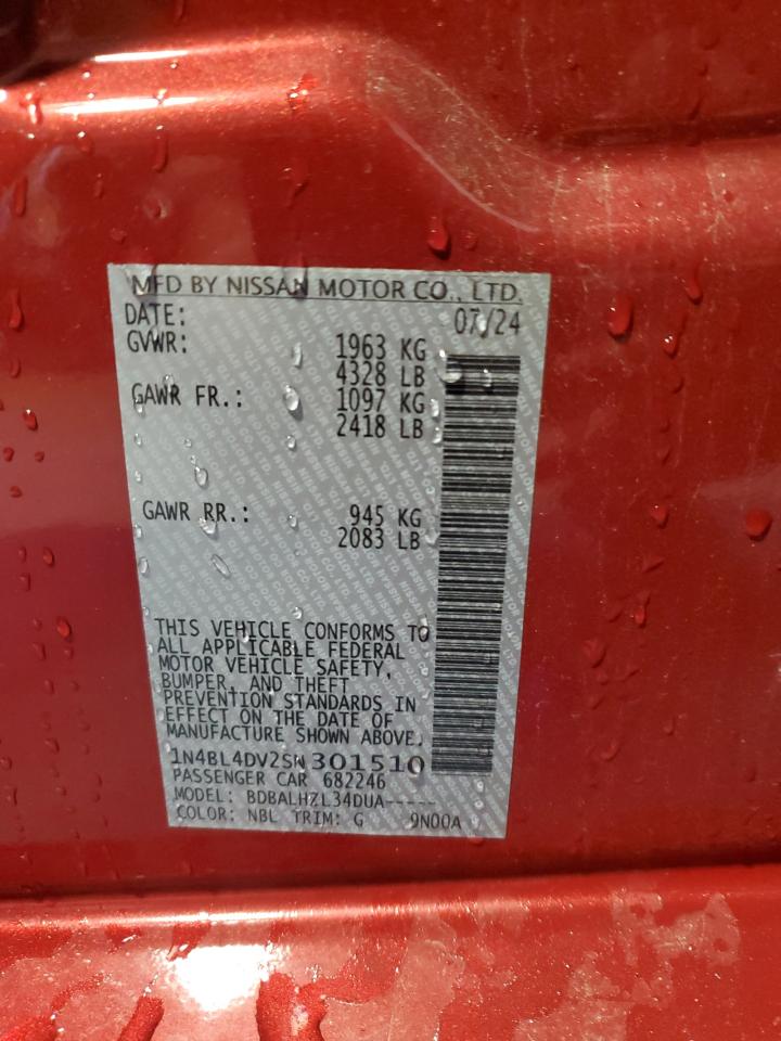 2025 Nissan Altima Sv VIN: 1N4BL4DV2SN301510 Lot: 85650935