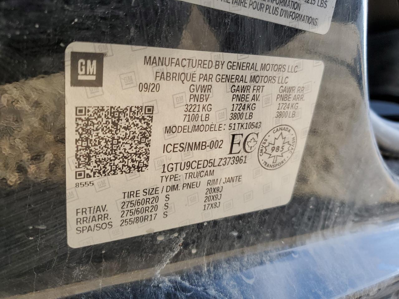 2020 GMC Sierra K1500 Elevation VIN: 1GTU9CED5LZ373961 Lot: 80608885