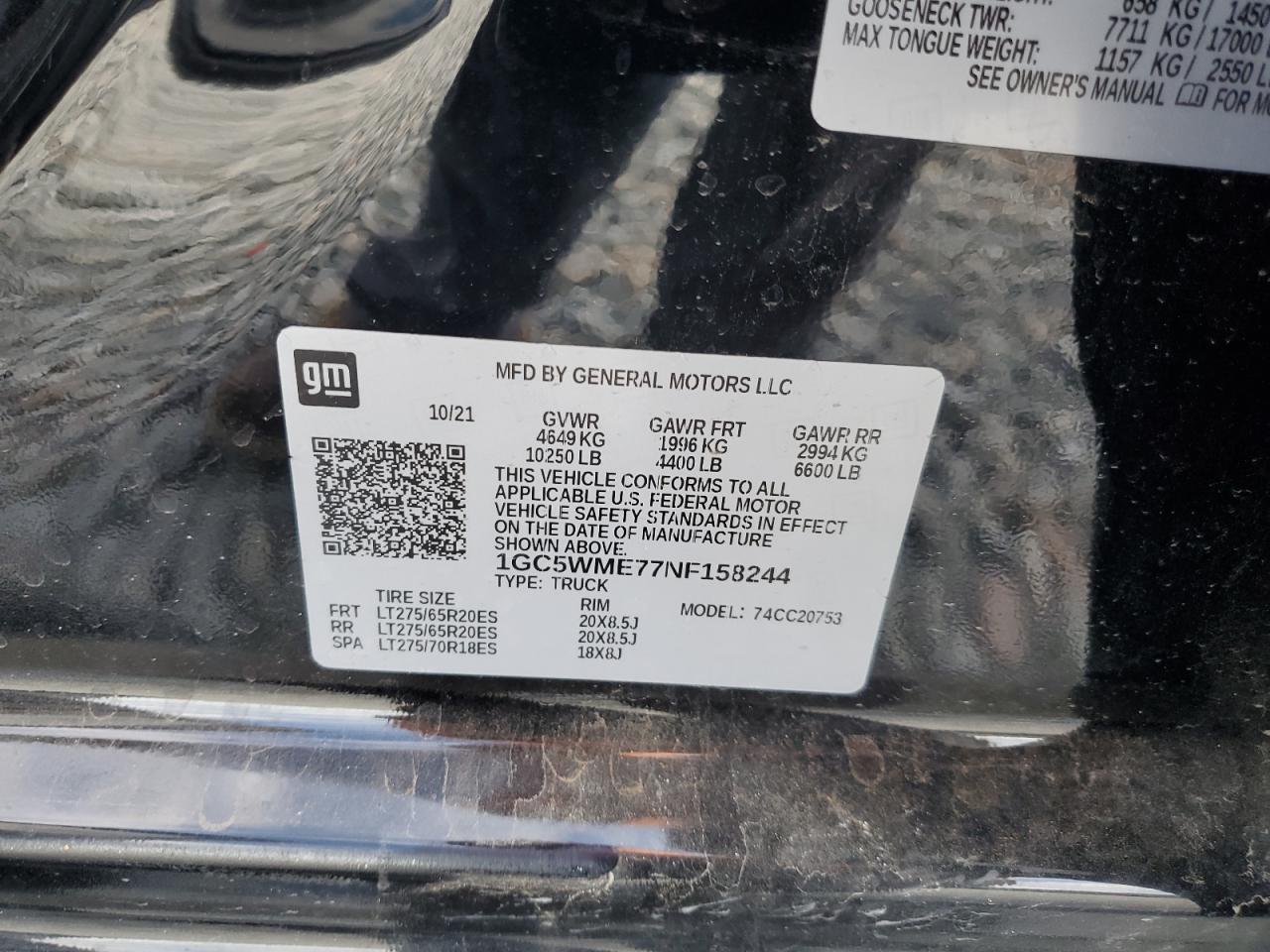 2022 Chevrolet Silverado C2500 Custom VIN: 1GC5WME77NF158244 Lot: 82388135