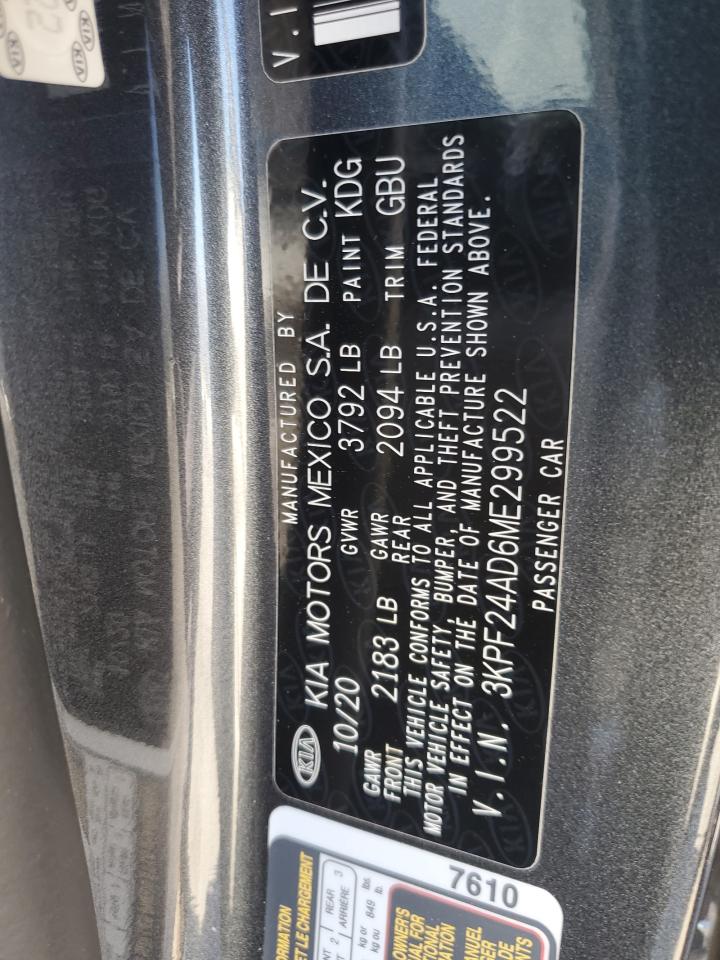 2021 Kia Forte Fe VIN: 3KPF24AD6ME299522 Lot: 90814185