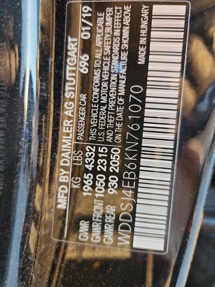 2019 Mercedes-Benz Cla 250 VIN: WDDSJ4EB6KN761070 Lot: 89672445