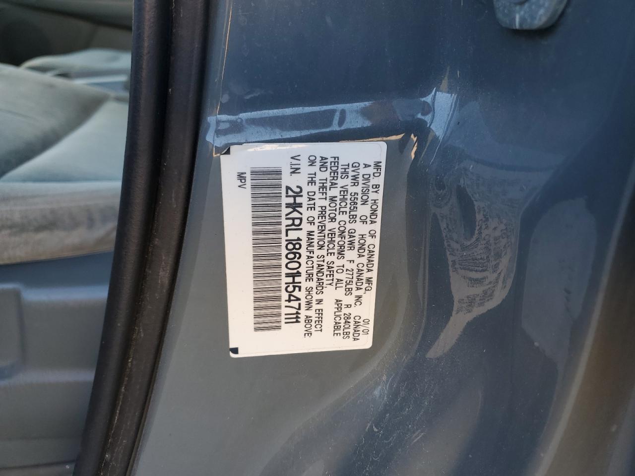 2001 Honda Odyssey Ex VIN: 2HKRL18601H547111 Lot: 89526195