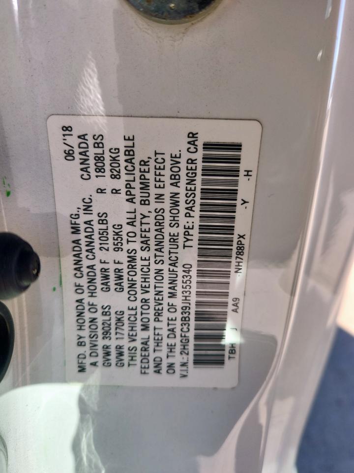 2018 Honda Civic Ex VIN: 2HGFC3B39JH355340 Lot: 96397595