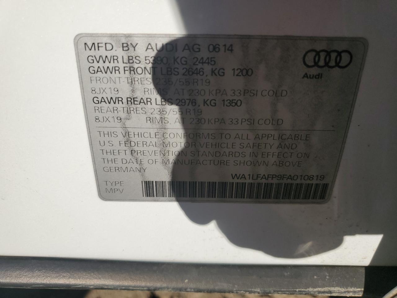 2015 Audi Q5 Premium Plus VIN: WA1LFAFP9FA010819 Lot: 86169475