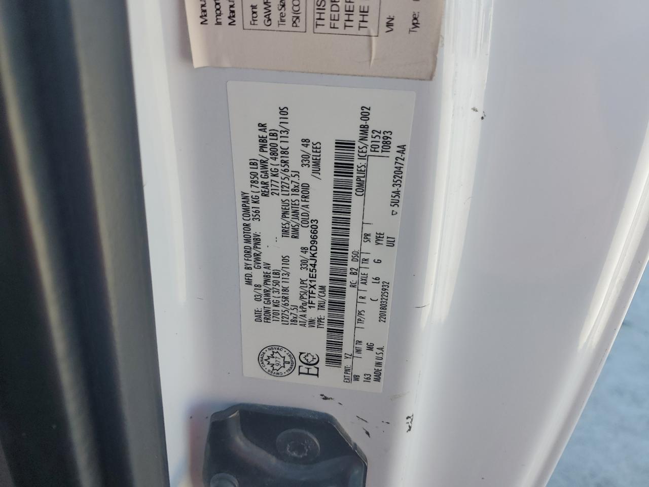 2018 Ford F150 Super Cab VIN: 1FTFX1E54JKD96603 Lot: 86114695