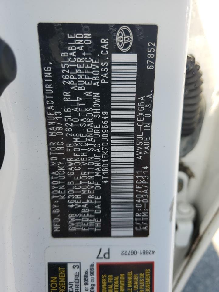 2013 Toyota Camry Hybrid VIN: 4T1BD1FK7DU096649 Lot: 83789155