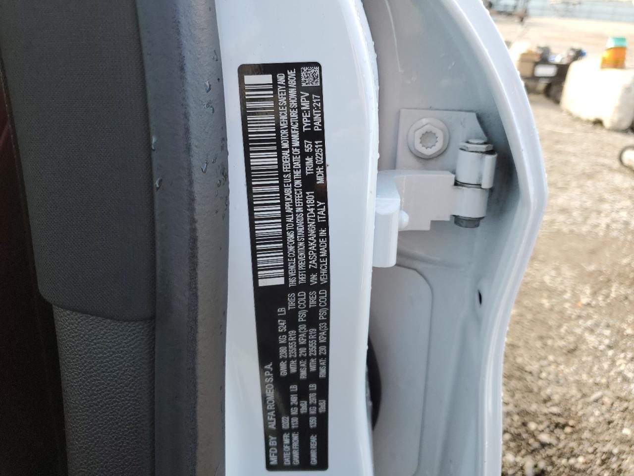 2022 Alfa Romeo Stelvio VIN: ZASPAKAN6N7D41801 Lot: 86471695