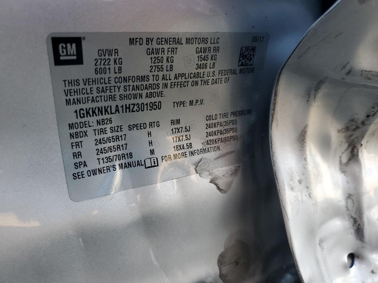 2017 GMC Acadia Sle VIN: 1GKKNKLA1HZ301950 Lot: 82551745