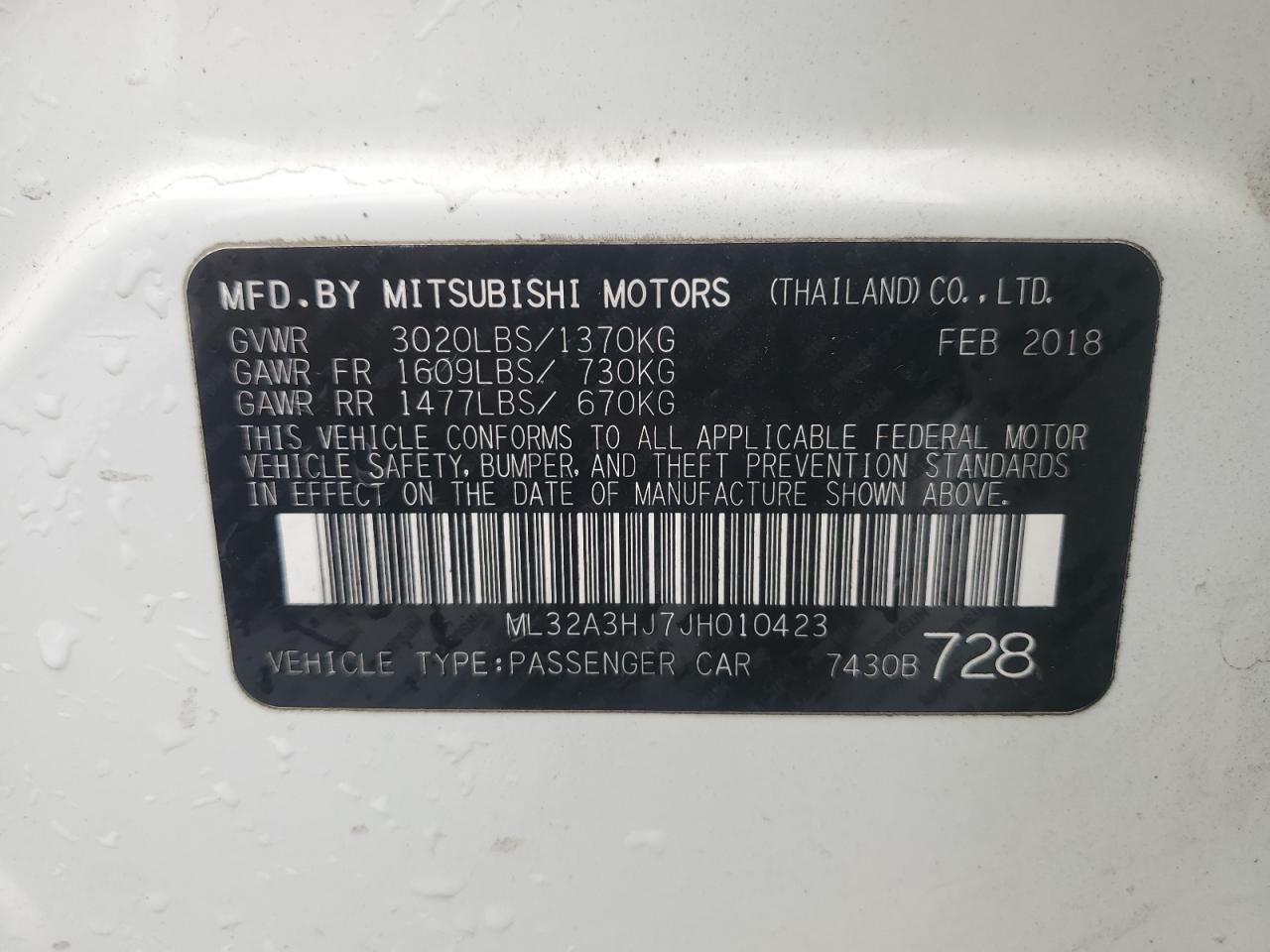 2018 Mitsubishi Mirage Es VIN: ML32A3HJ7JH010423 Lot: 86812955