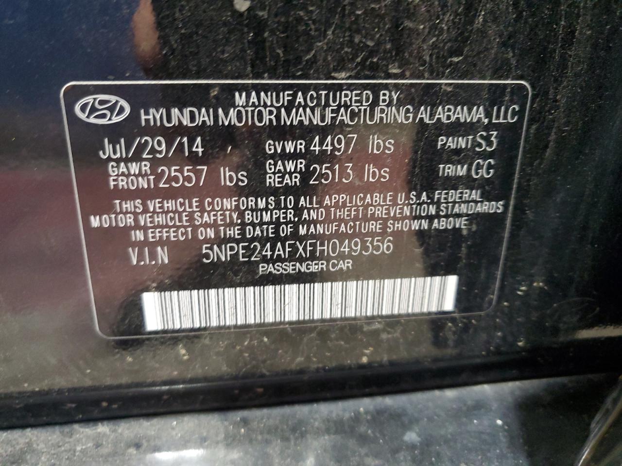 2015 Hyundai Sonata Se VIN: 5NPE24AFXFH049356 Lot: 82372205