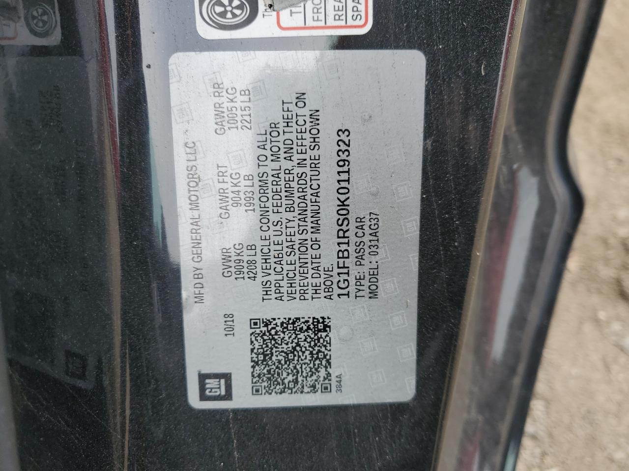 2019 Chevrolet Camaro Ls VIN: 1G1FB1RS0K0119323 Lot: 90509385