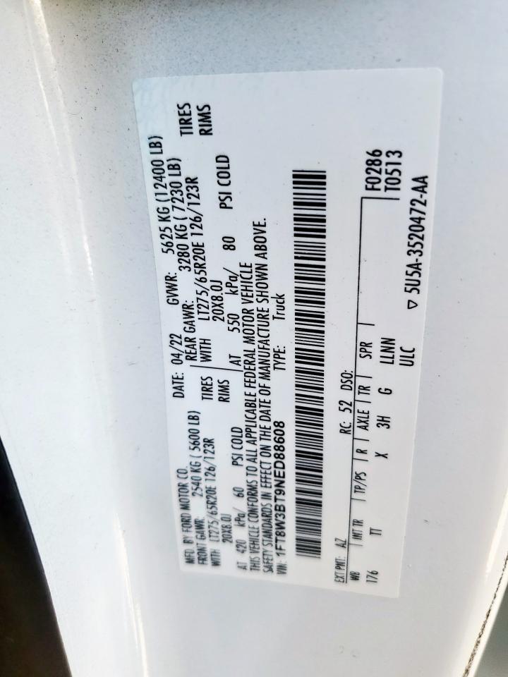 2022 Ford F350 Super Duty VIN: 1FT8W3BT9NED88608 Lot: 81956475