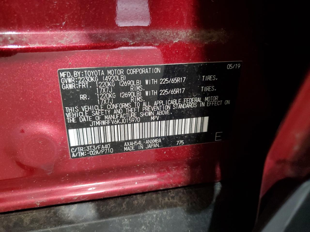 2019 Toyota Rav4 Xle VIN: JTMRWRFV6KJ015970 Lot: 84283465