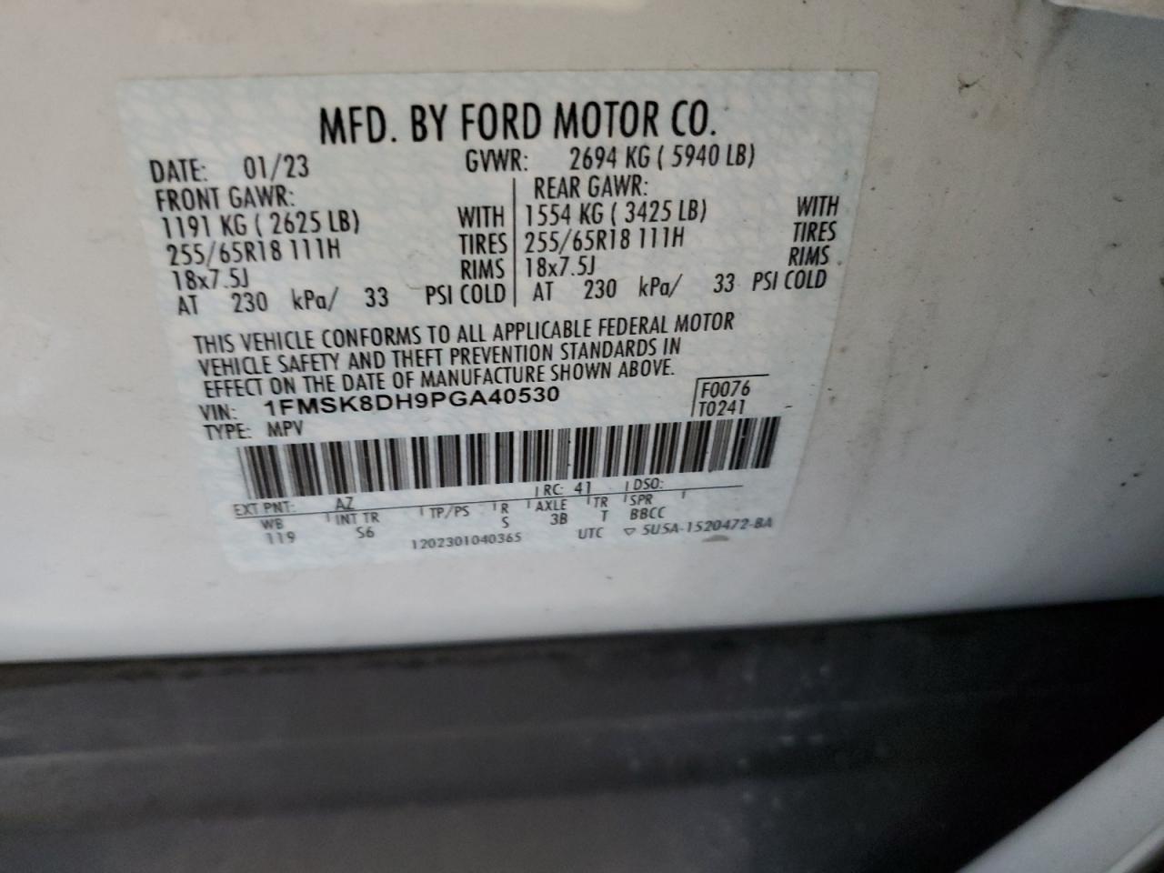 2023 Ford Explorer Xlt VIN: 1FMSK8DH9PGA40530 Lot: 85841965