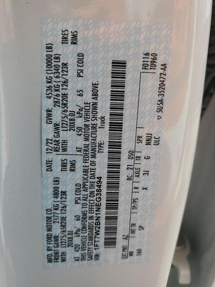 2022 Ford F250 Super Duty VIN: 1FT7W2BN1NEG38494 Lot: 86462745