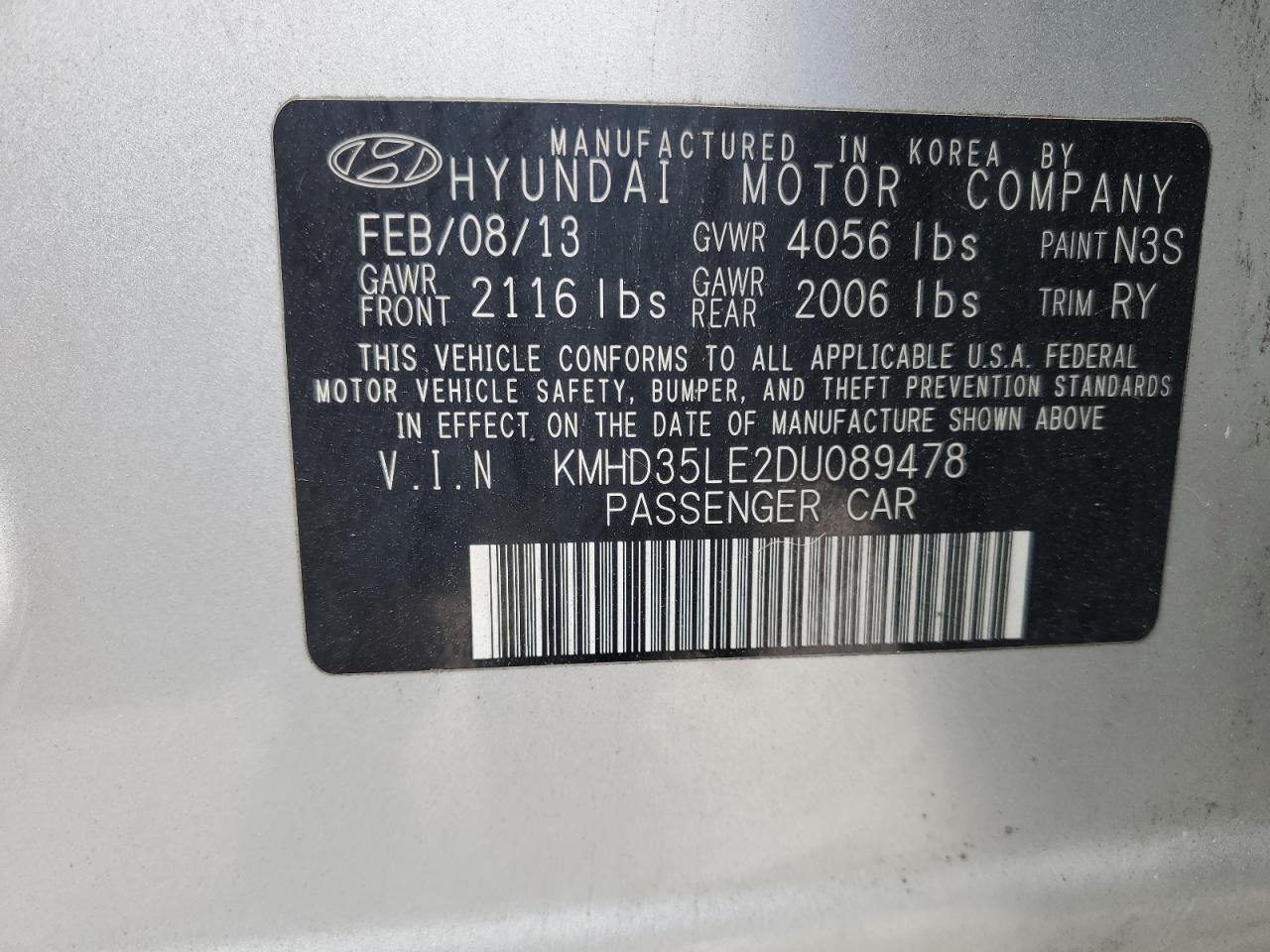 2013 Hyundai Elantra Gt VIN: KMHD35LE2DU089478 Lot: 82326605