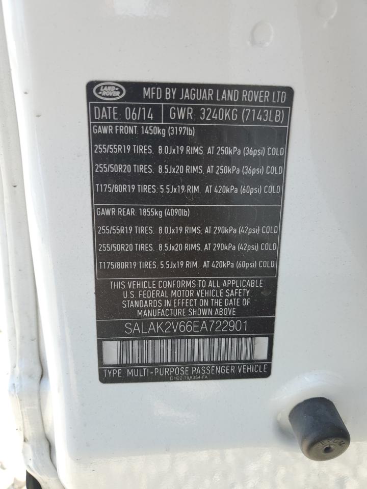 2014 Land Rover Lr4 Hse Luxury VIN: SALAK2V66EA722901 Lot: 84895345