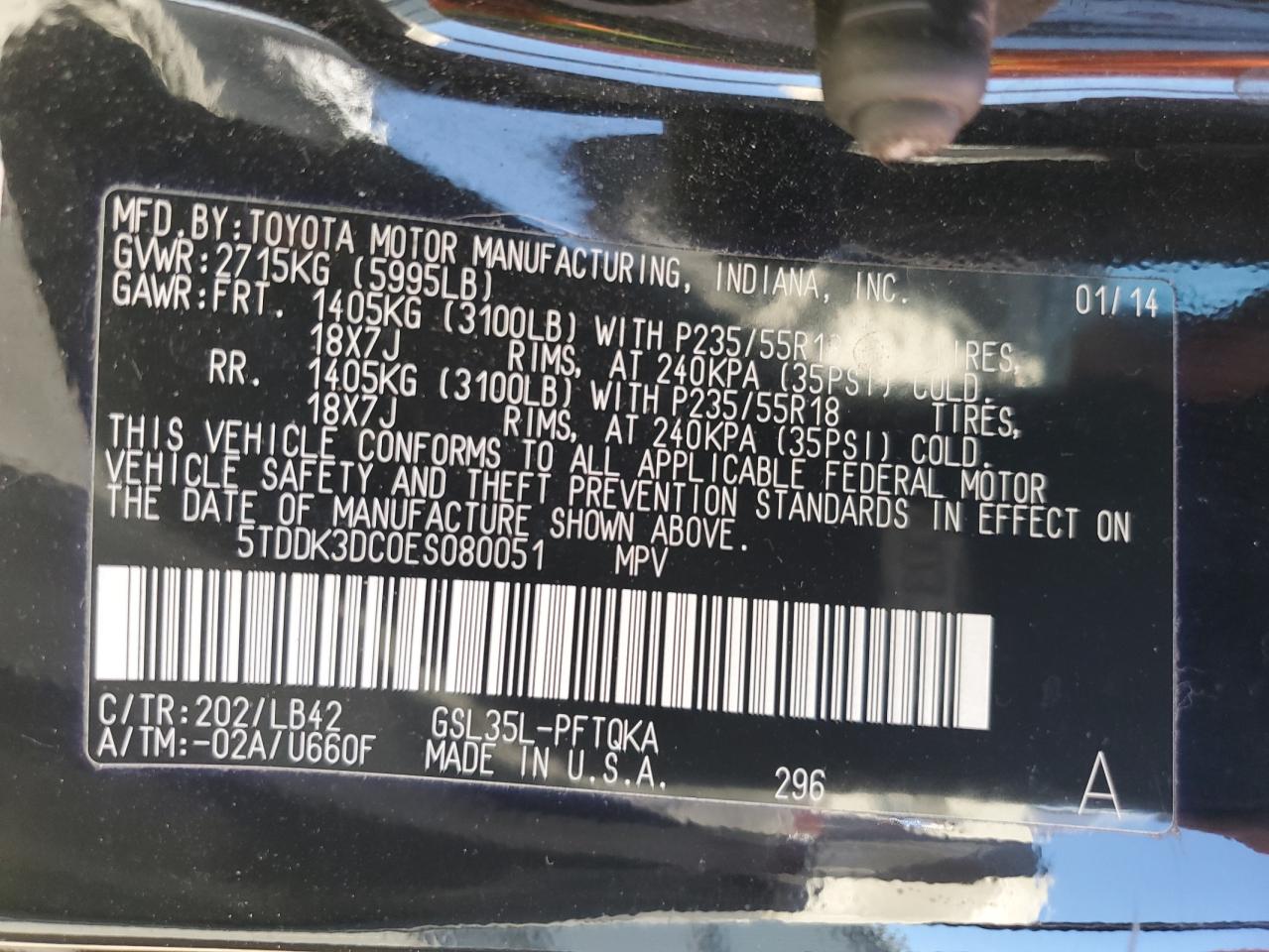 2014 Toyota Sienna Xle VIN: 5TDDK3DC0ES080051 Lot: 85374545