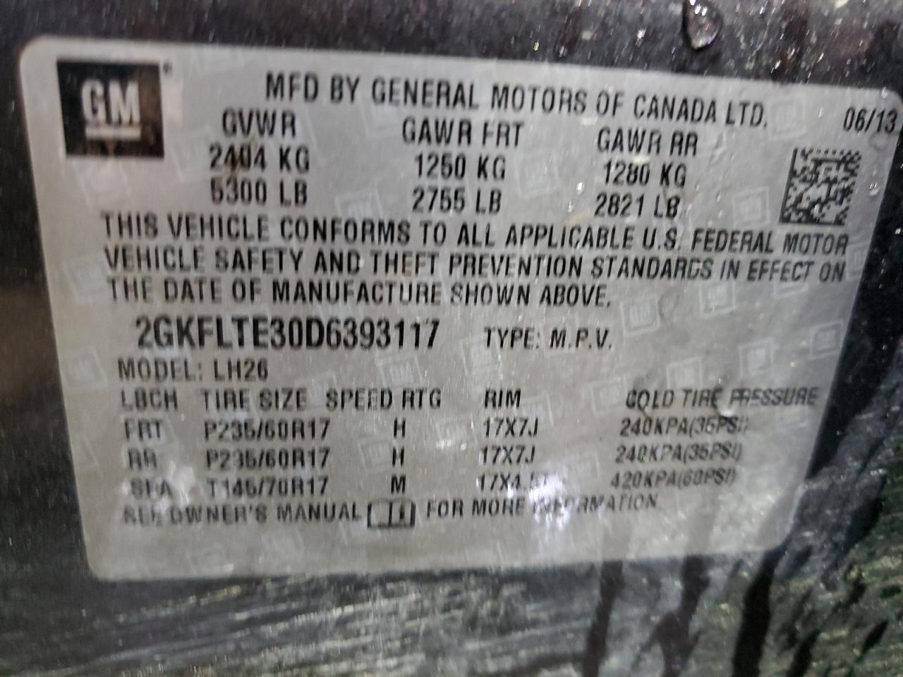 2013 GMC Terrain Sle VIN: 2GKFLTE30D6393117 Lot: 90009075