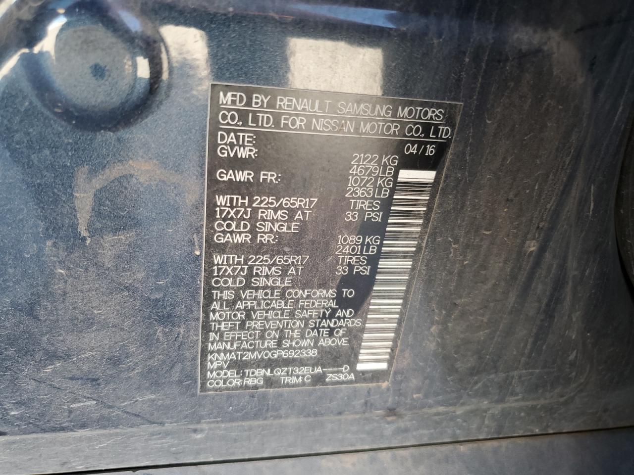 2016 Nissan Rogue S VIN: KNMAT2MV0GP692338 Lot: 82285935