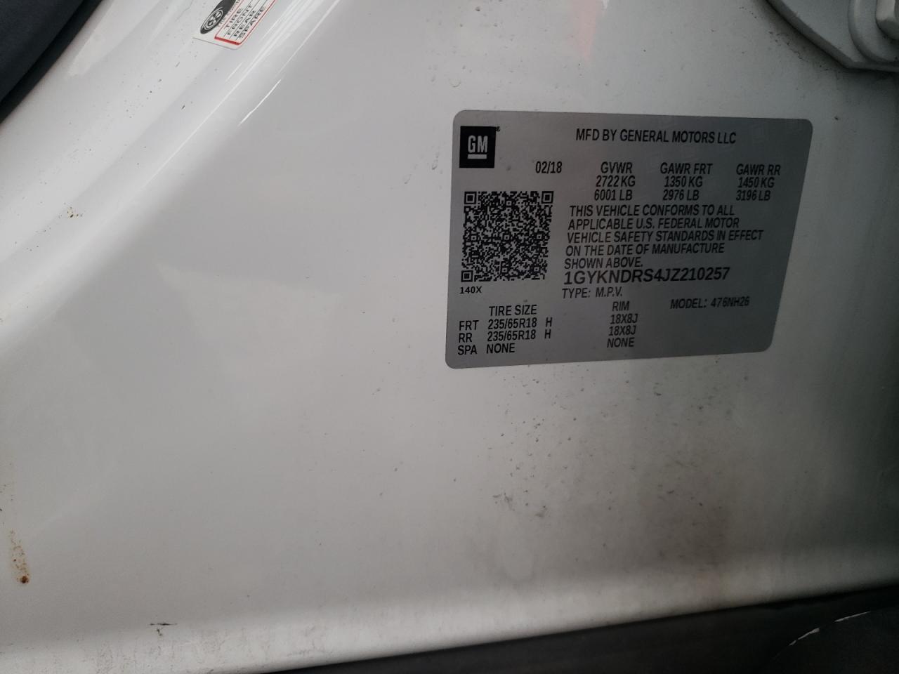 2018 Cadillac Xt5 Luxury VIN: 1GYKNDRS4JZ210257 Lot: 87017115