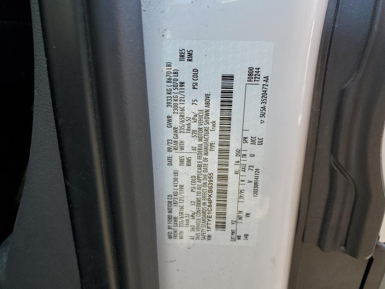 2023 Ford Transit T-150 VIN: 1FTYE1C84PKB63955 Lot: 82326415