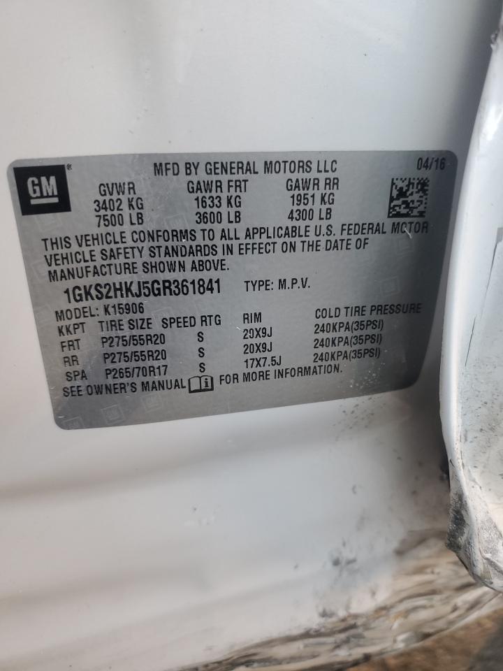 2016 GMC Yukon Xl Denali VIN: 1GKS2HKJ5GR361841 Lot: 82562505