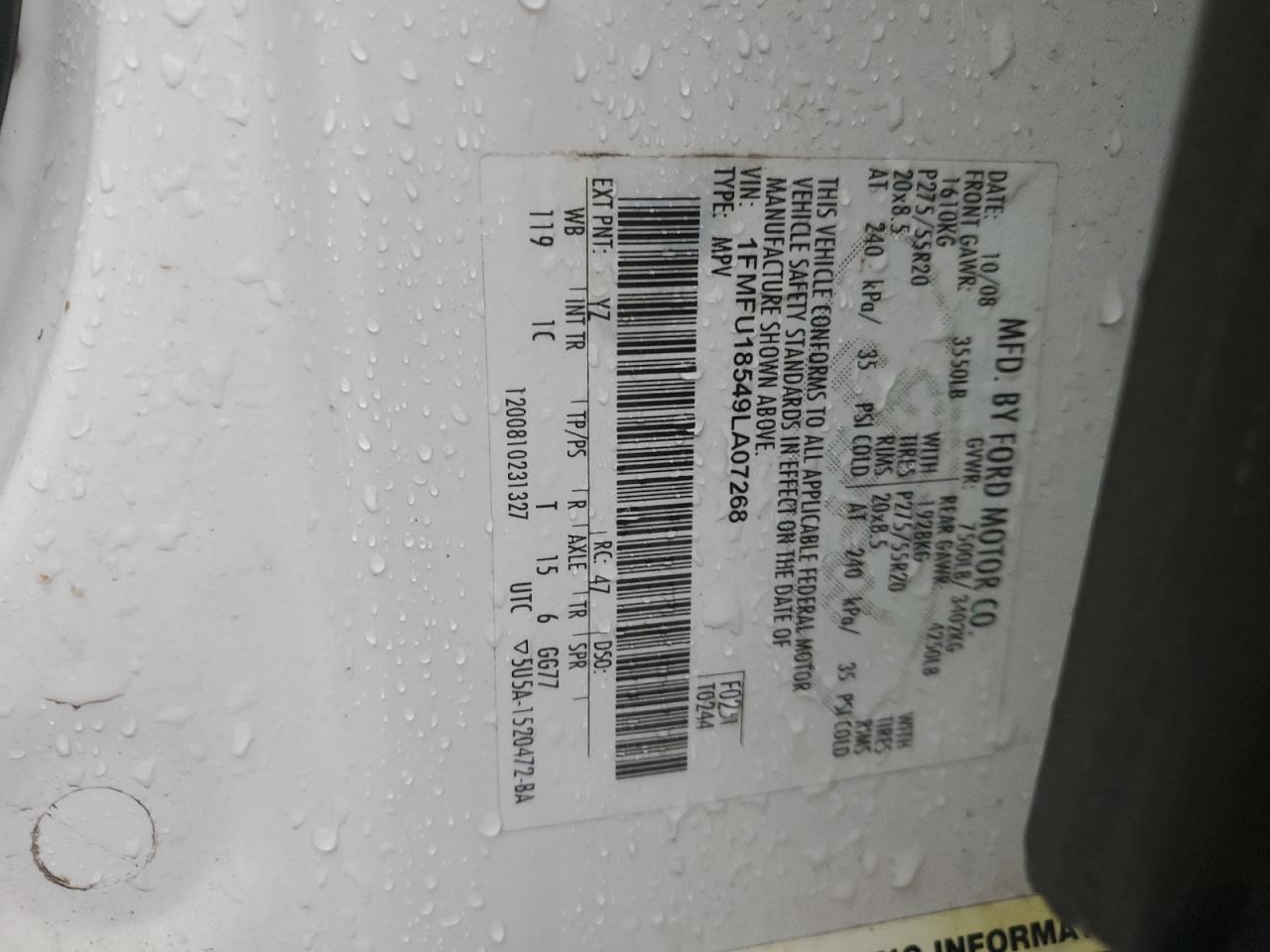 2009 Ford Expedition Eddie Bauer VIN: 1FMFU18549LA07268 Lot: 85133225