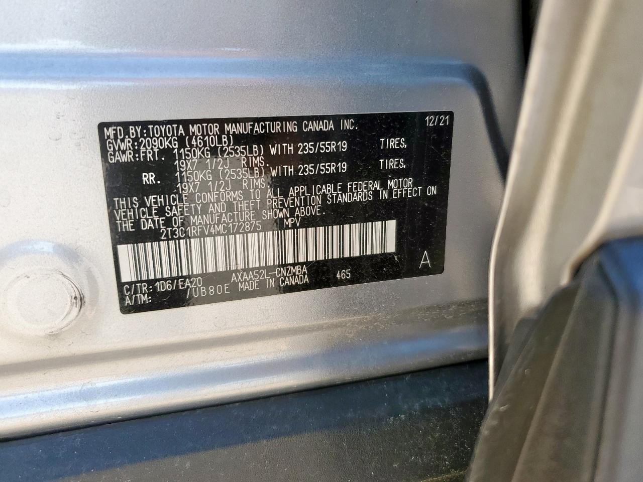 2021 Toyota Rav4 Xle Premium VIN: 2T3C1RFV4MC172875 Lot: 82243455