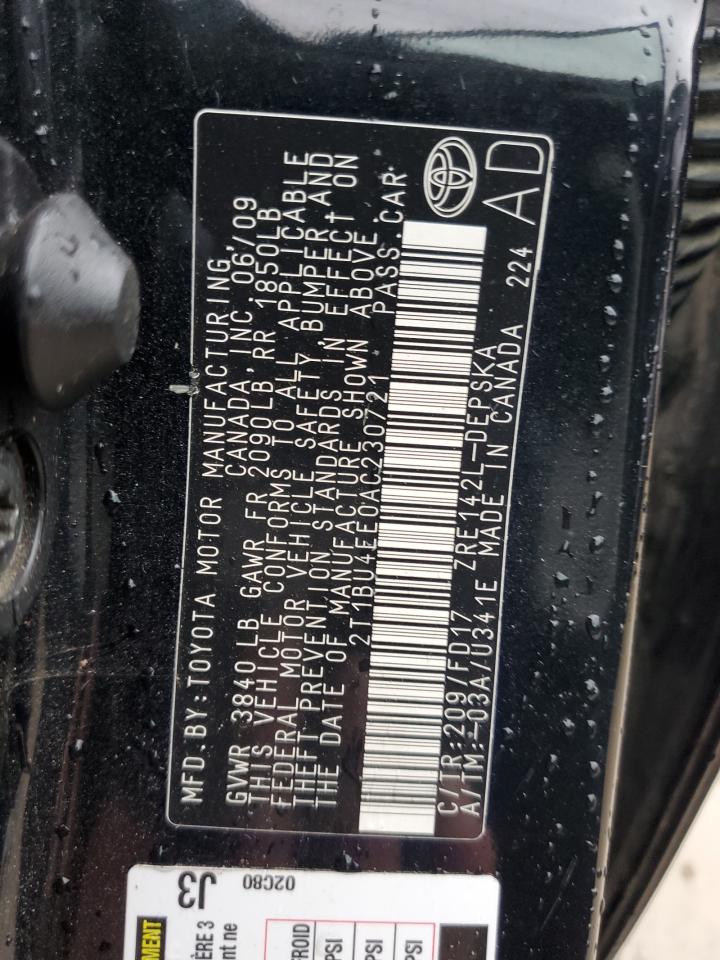 2010 Toyota Corolla Base VIN: 2T1BU4EE0AC230721 Lot: 82342885