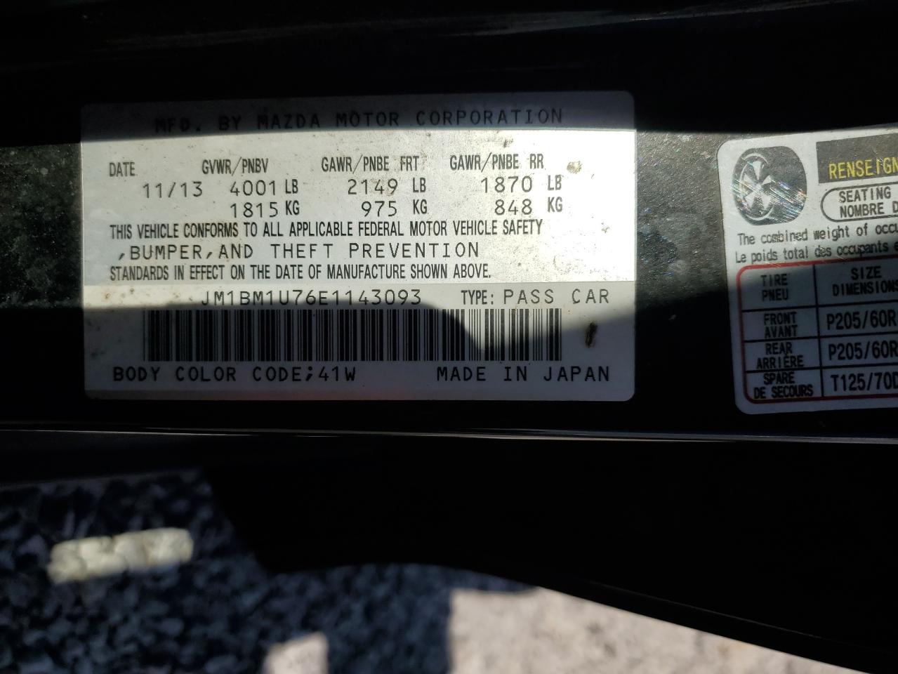 2014 Mazda 3 Sport VIN: JM1BM1U76E1143093 Lot: 86258785