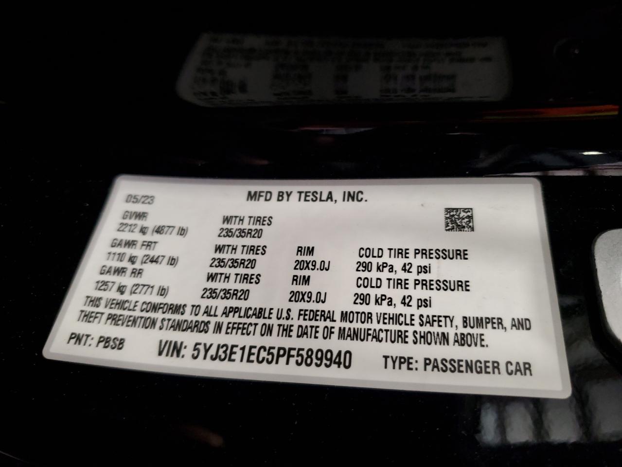 2023 Tesla Model 3 VIN: 5YJ3E1EC5PF589940 Lot: 90488905