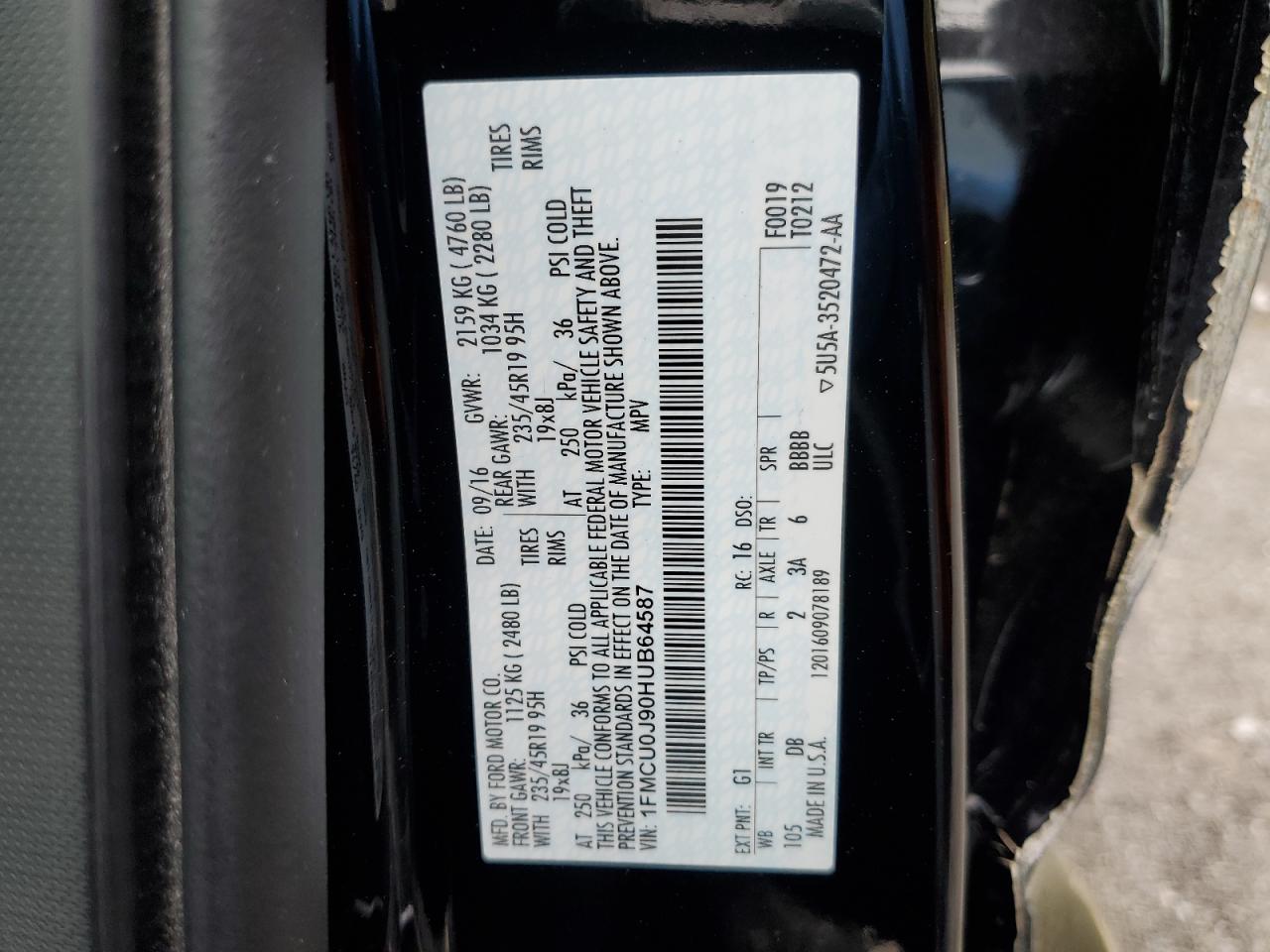 2017 Ford Escape Titanium VIN: 1FMCU0J90HUB64587 Lot: 86682055