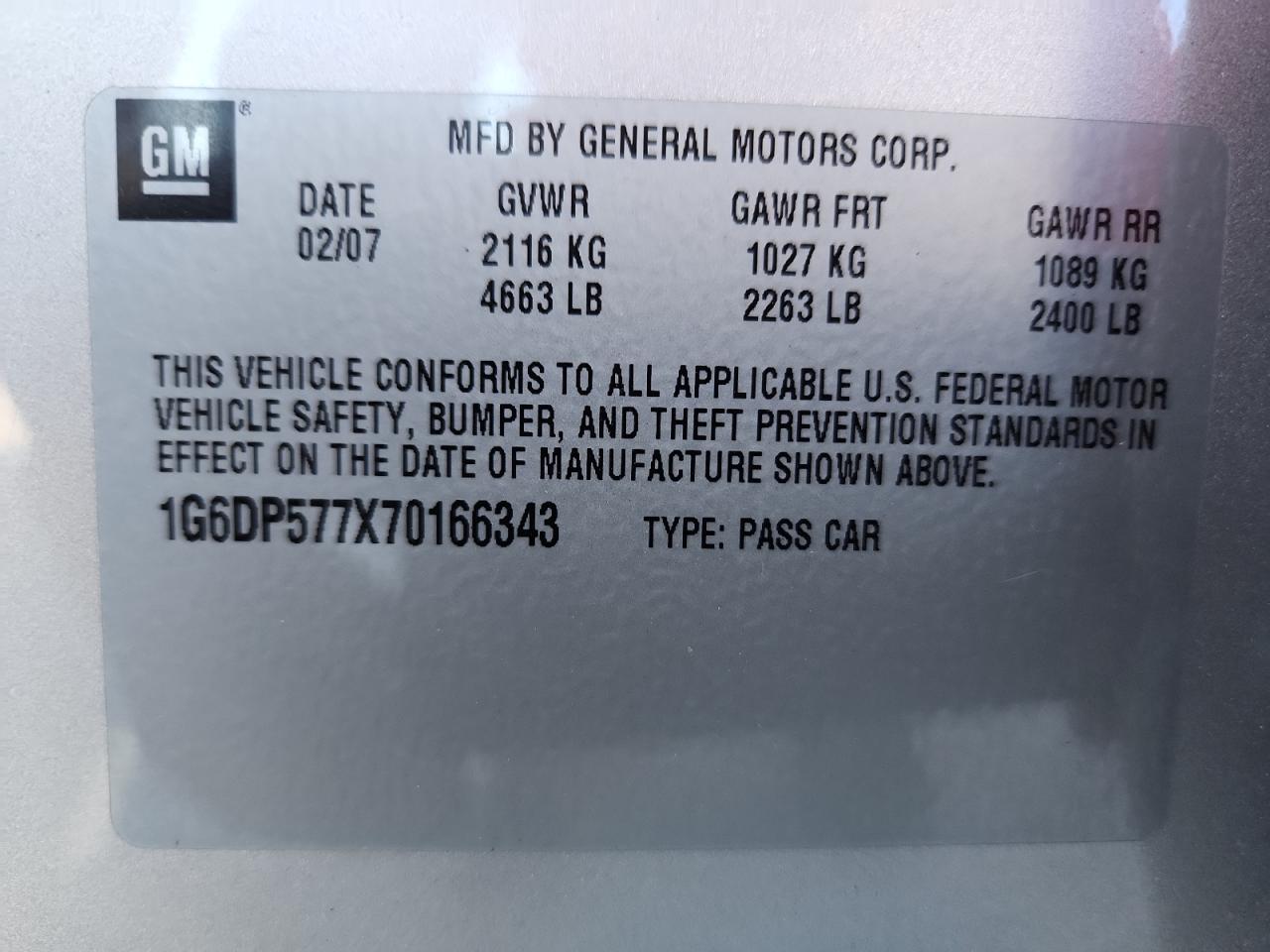 2007 Cadillac Cts Hi Feature V6 VIN: 1G6DP577X70166343 Lot: 82634215