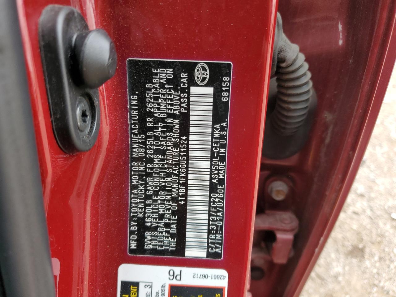 2016 Toyota Camry Le VIN: 4T1BF1FK6GU511524 Lot: 84229255