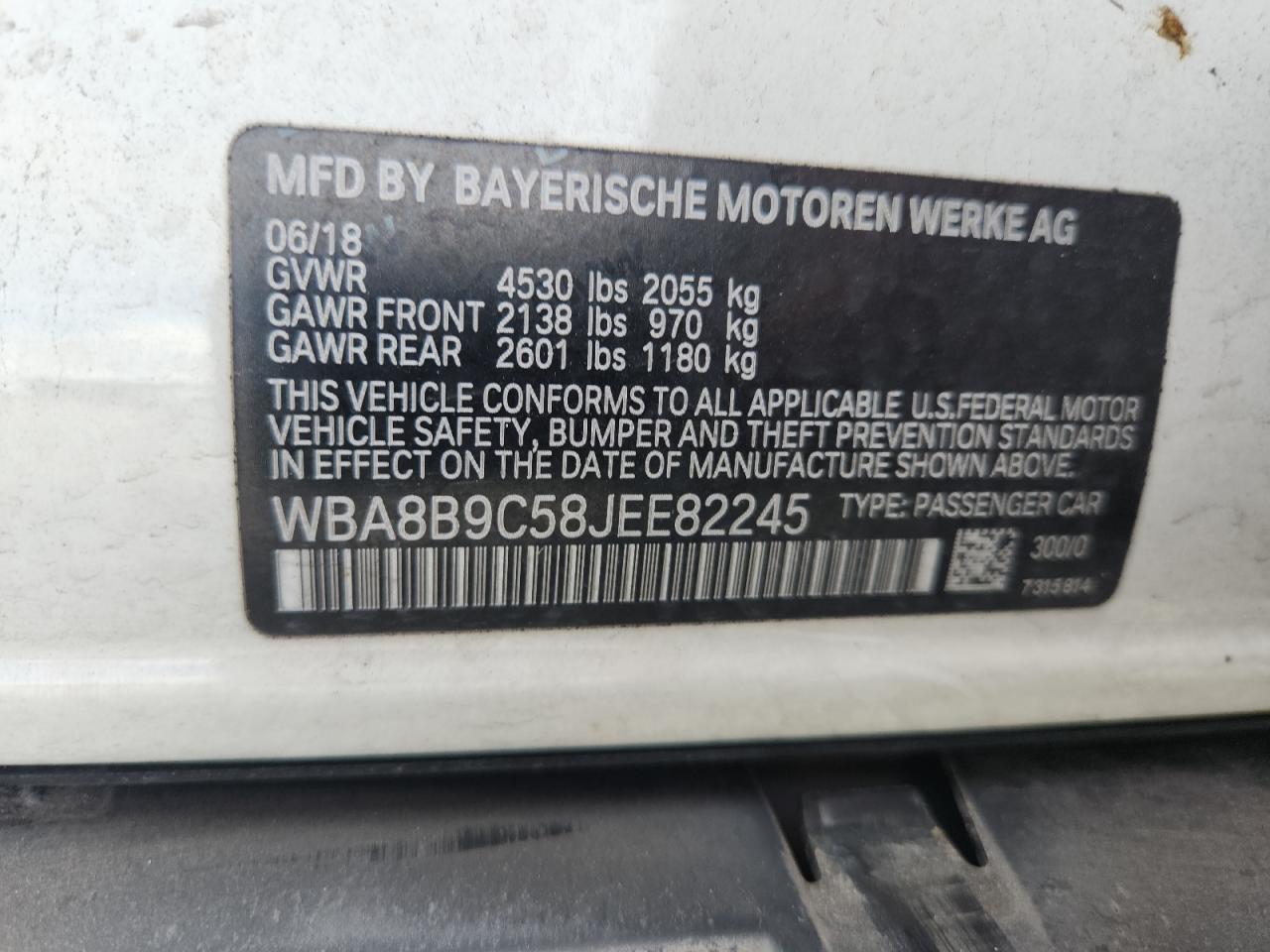 2018 BMW 330 I VIN: WBA8B9C58JEE82245 Lot: 85824025