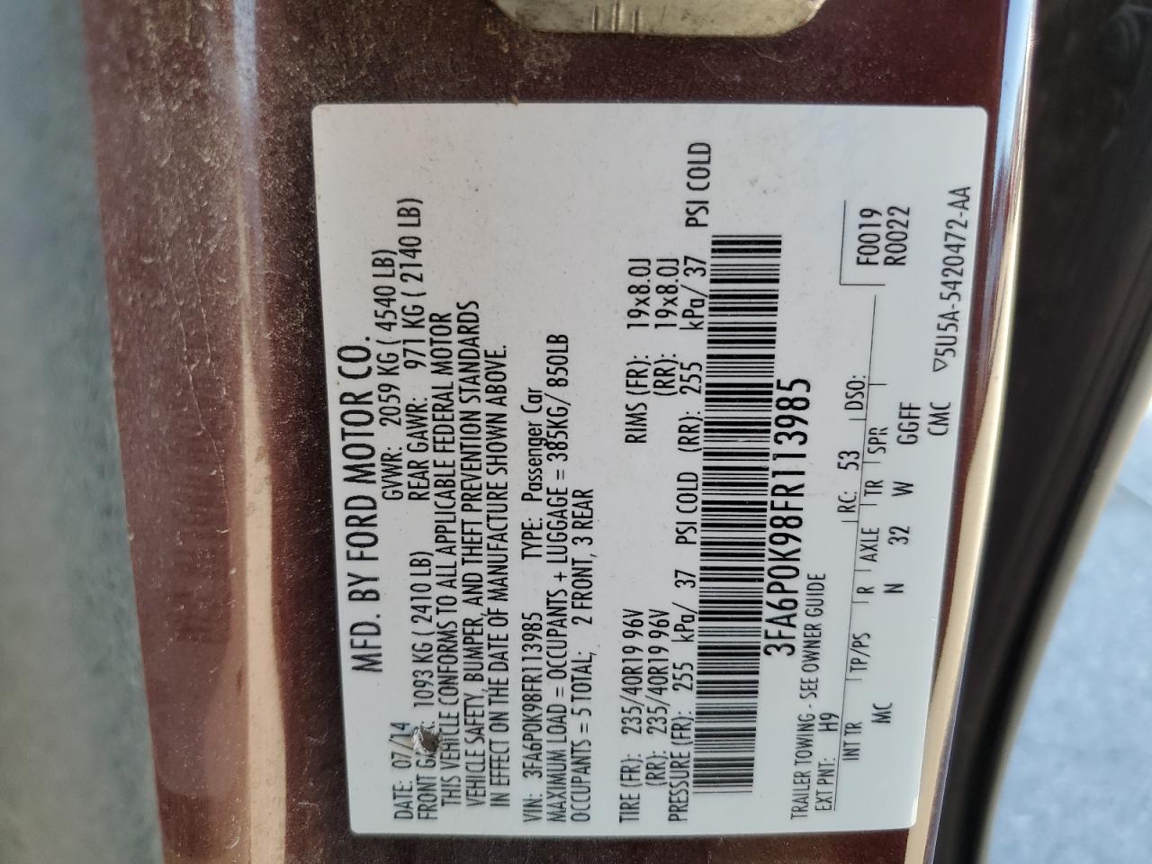 2015 Ford Fusion Titanium VIN: 3FA6P0K98FR113985 Lot: 86170635