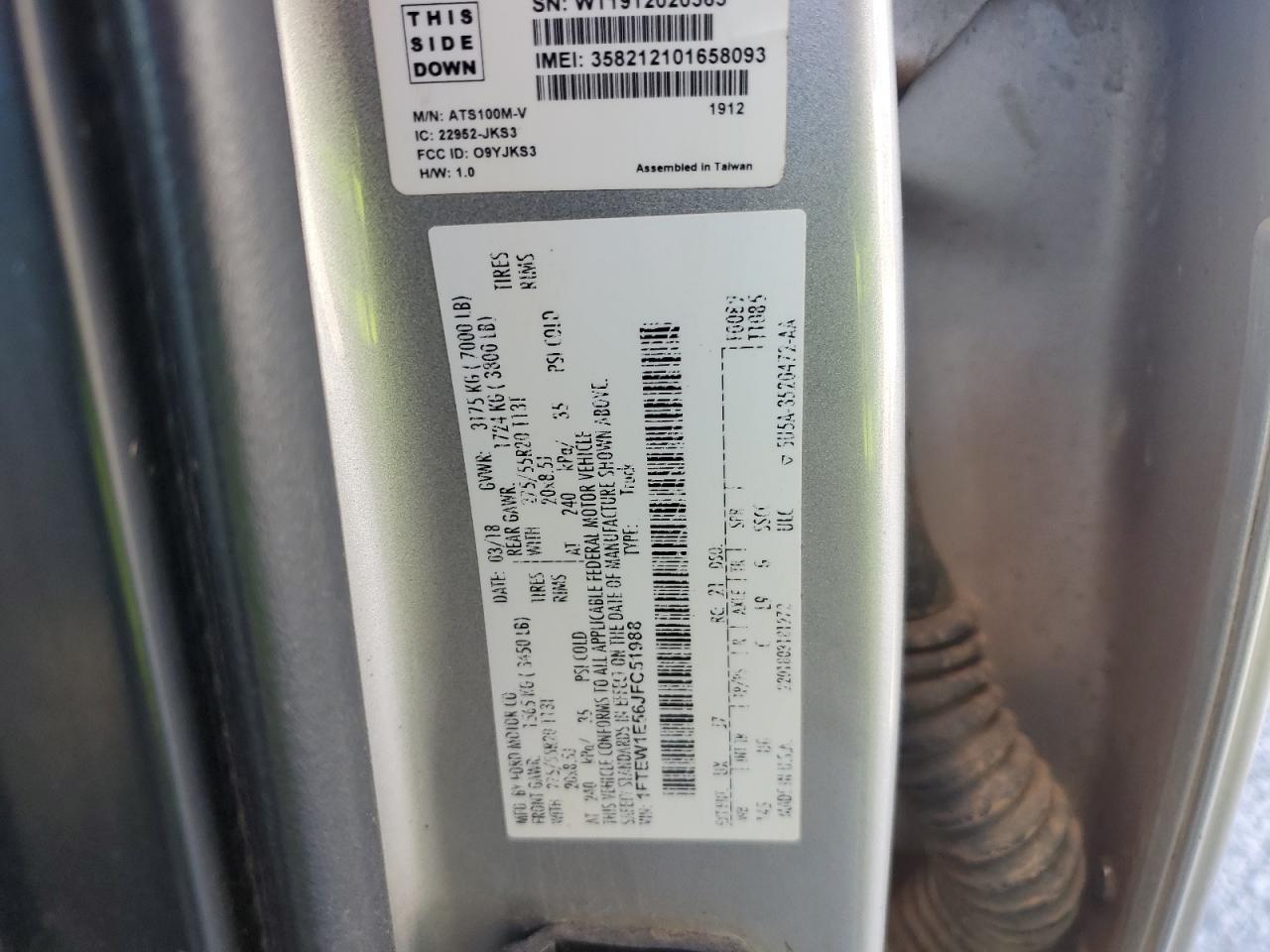 2018 Ford F150 Supercrew VIN: 1FTEW1E56JFC51988 Lot: 81919275