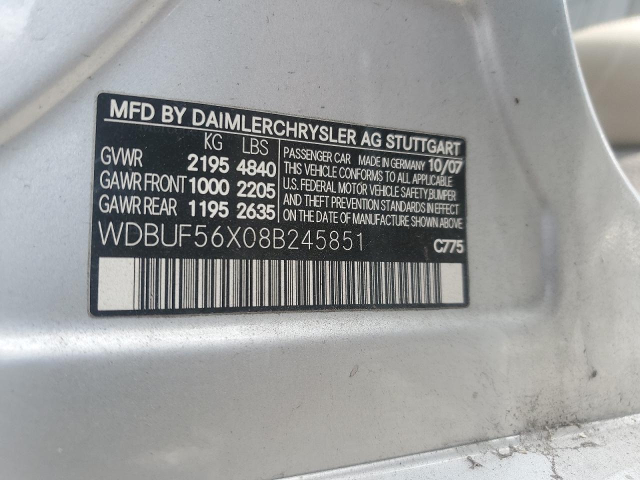 2008 Mercedes-Benz E 350 VIN: WDBUF56X08B245851 Lot: 89915515