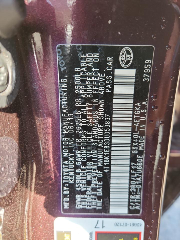 2013 Toyota Avalon Base VIN: 4T1BK1EB3DU053837 Lot: 84950465