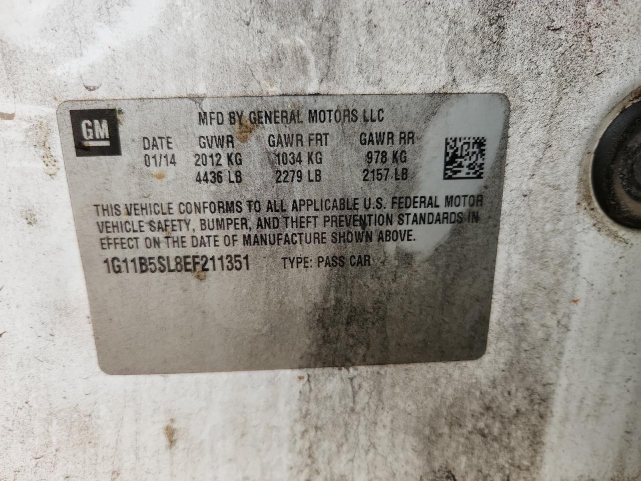 2014 Chevrolet Malibu Ls VIN: 1G11B5SL8EF211351 Lot: 82255265