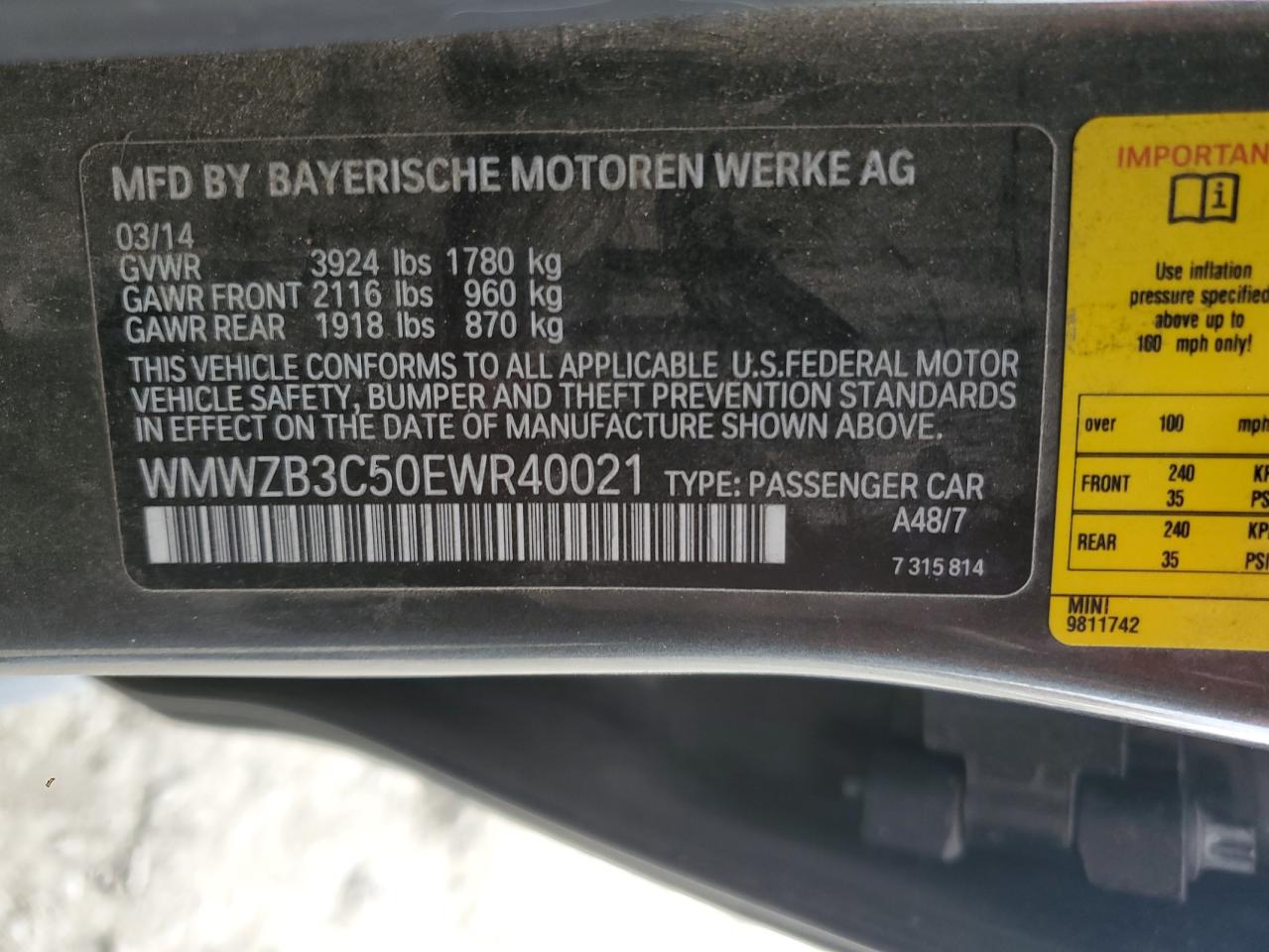 2014 Mini Cooper Countryman VIN: WMWZB3C50EWR40021 Lot: 85956475