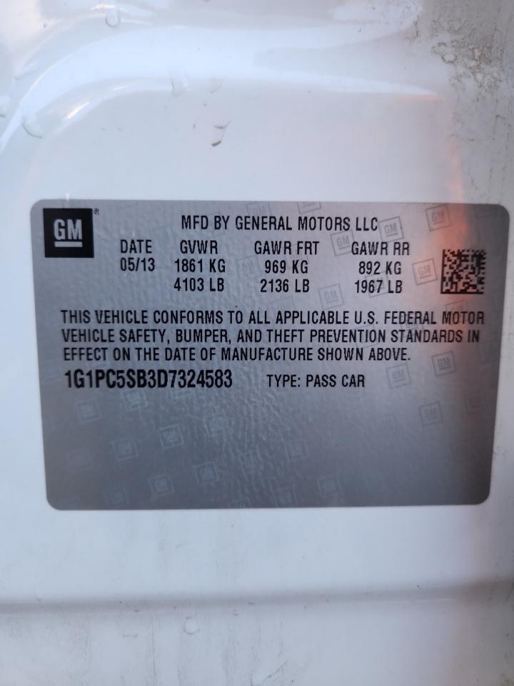 2013 Chevrolet Cruze Lt VIN: 1G1PC5SB3D7324583 Lot: 84922365