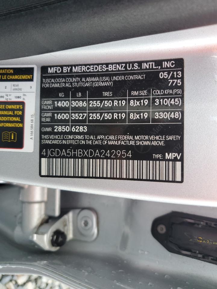 2013 Mercedes-Benz Ml 350 4Matic VIN: 4JGDA5HBXDA242954 Lot: 85730265