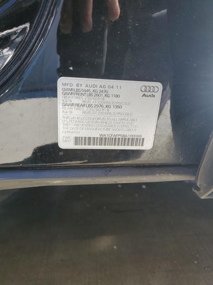 2011 Audi Q5 Premium VIN: WA1CFAFP5BA100088 Lot: 86782435