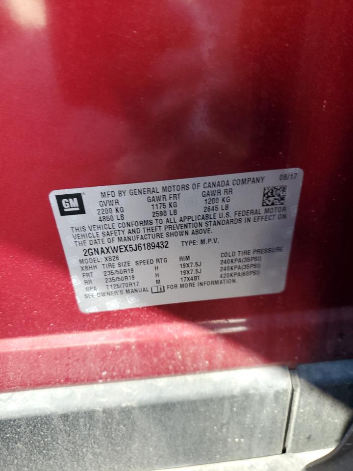 2018 Chevrolet Equinox Premier VIN: 2GNAXWEX5J6189432 Lot: 82363975