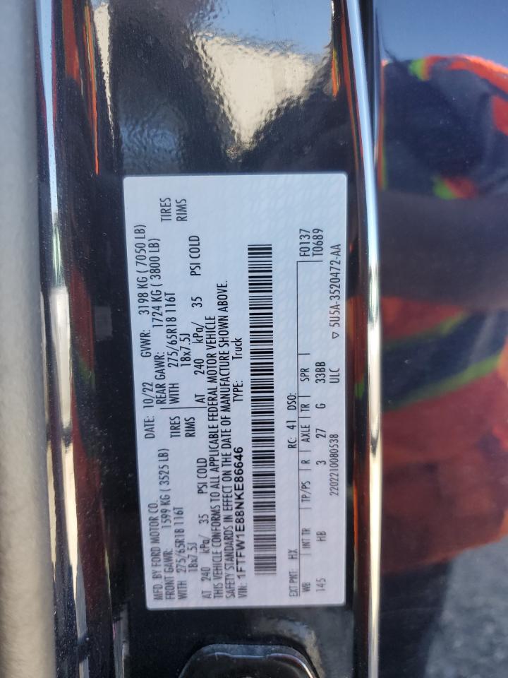 2022 Ford F150 Supercrew VIN: 1FTFW1E88NKE86646 Lot: 82330785