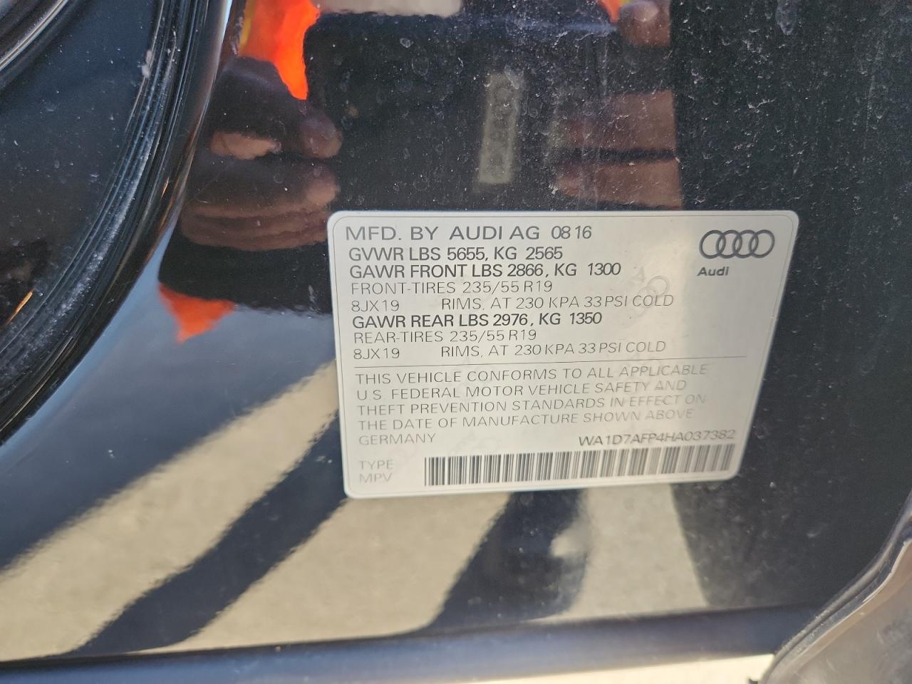 2017 Audi Q5 Premium Plus S-Line VIN: WA1D7AFP4HA037382 Lot: 86251715