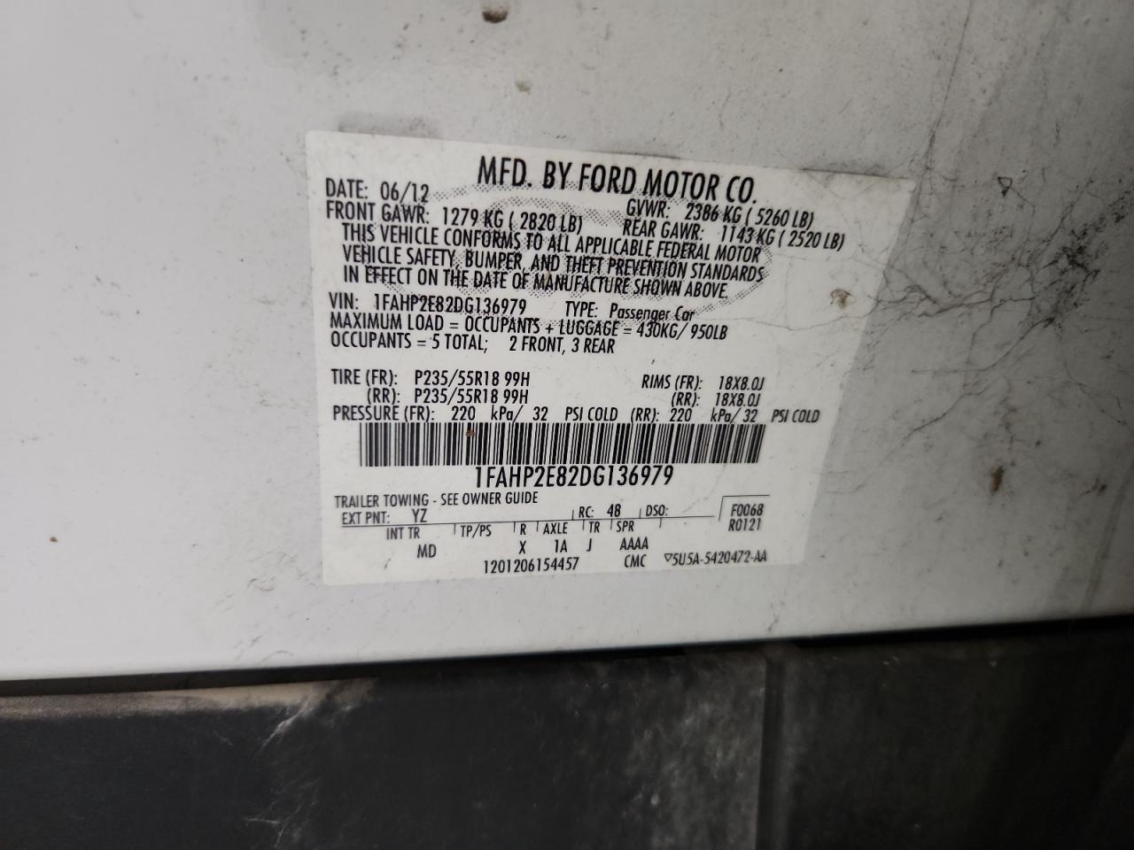2013 Ford Taurus Sel VIN: 1FAHP2E82DG136979 Lot: 85270115