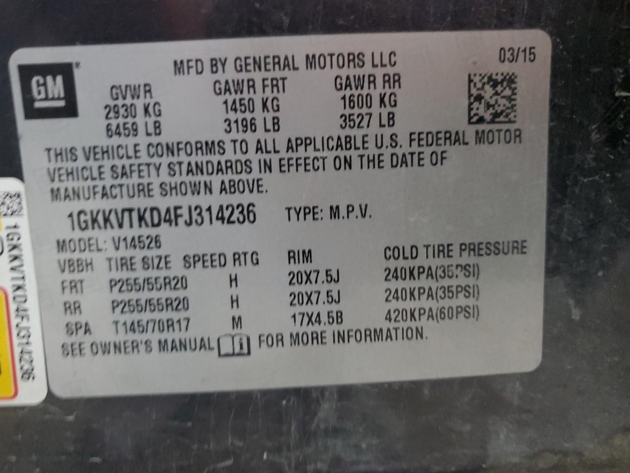 2015 GMC Acadia Denali VIN: 1GKKVTKD4FJ314236 Lot: 86699285